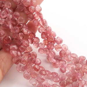 1 Strand Strawberry Quartz  Faceted Briolettes -Pink Rutile Heart Shape Briolettes - 6mm-8 inch BR0009 - Tucson Beads