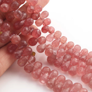 1 Strand Strawberry Quartz Faceted Briolettes - Pink Rutile Tear Drop Shape Briolettes - 7mmx9mm 8 inch BR0603 - Tucson Beads