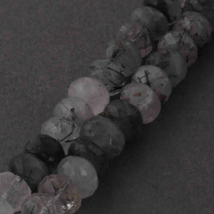 1 Long Strand Black Rutile Faceted Rondelles - Tourmalited Quartz Faceted Rondelle Beads 8mm 10 Inch BR495 - Tucson Beads