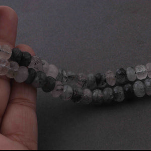 1 Long Strand Black Rutile Faceted Rondelles - Tourmalited Quartz Faceted Rondelle Beads 8mm 10 Inch BR495 - Tucson Beads