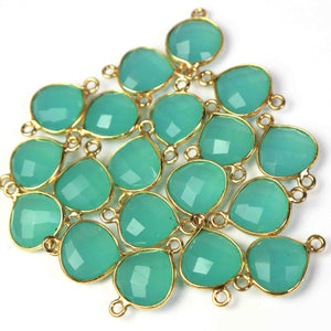 19 Pcs Beautiful Blue Aqua Chalcedony 925 Sterling Vermeil Gemstone Faceted Heart Shape Double Bail Connector -17mmx11mm SS248 - Tucson Beads