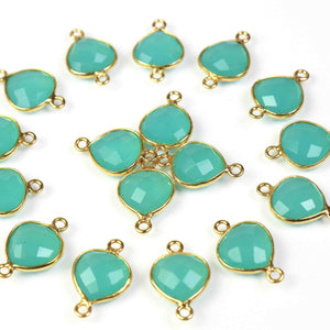 19 Pcs Beautiful Blue Aqua Chalcedony 925 Sterling Vermeil Gemstone Faceted Heart Shape Double Bail Connector -17mmx11mm SS248 - Tucson Beads