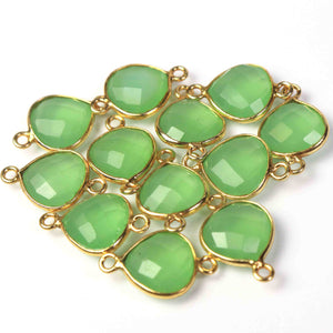 12 Pcs Beautiful Green Chalcedony Gemstone Faceted Heart Shape 925 Sterling Vermeil  Double Bail Connector -17mmx11mm SS242 - Tucson Beads