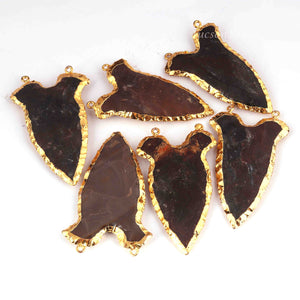 7 PCS Jasper Arrowhead 24k Gold Plated Charm Double Bail Pendant - Electroplated With Gold Edge - 58mmx27mm-64x28mm AR036 - Tucson Beads