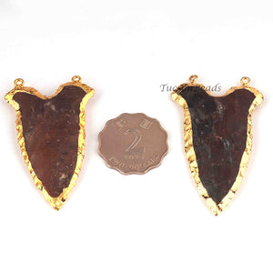 7 PCS Jasper Arrowhead 24k Gold Plated Charm Double Bail Pendant - Electroplated With Gold Edge - 58mmx27mm-64x28mm AR036 - Tucson Beads
