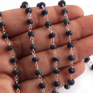 1 Feet Blue Sapphire Faceted  Rondelles Rosary Style Silver Plated Beaded Chain- 5mm-6mm- Blue Sapphire Rondelles Silver wire Chain  SC244 - Tucson Beads
