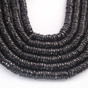 1  Strand  Natural Black Onyx Faceted Heishi Tyre Shape Gemstone Beads, Black Onyx Tyre Wheel Rondelles Beads, 5mm 8 Inches BR02897 - Tucson Beads