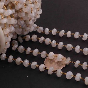 1 Feet White Rainbow Moonstone Faceted  Rondelles Rosary Style 24k Gold plated Beaded Chain- 7mm-9mm- Moonstone Rondelles Gold wire Chain  SC291 - Tucson Beads
