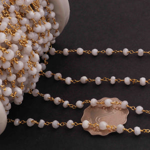 5 Feet White Rainbow Moonstone  Rondelles Rosary Style 24k Gold plated Beaded Chain- 3mm-5mm-White Rainbow Moonstone Rondelles Gold wire Chain  SC270 - Tucson Beads