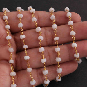 5 Feet White Rainbow Moonstone  Rondelles Rosary Style 24k Gold plated Beaded Chain- 3mm-5mm-White Rainbow Moonstone Rondelles Gold wire Chain  SC270 - Tucson Beads