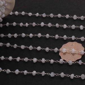 5 Feet White Rainbow Moonstone  Rondelles Rosary Style Silver Plated Beaded Chain- 3mm-5mm- White Rainbow Moonstone Silver wire Chain  SC265 - Tucson Beads