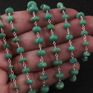 1 Feet Chrysoprase Rosary Style Beaded Chain 6mm-9mm Chrysoprase Beads Wire Wrapped 925 Sterling Silver Chain SRC044 - Tucson Beads
