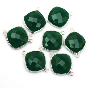 Peridot, Green Onyx 925 Sterling Silver Faceted Cushion Shape Double Bail Connector 23mmx11mm SS012 - Tucson Beads