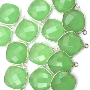 10 Pcs Green Chalcedony  Cushion 925 Sterling Silver Faceted Single Bail Pendant 17mmx20mm SS141 - Tucson Beads