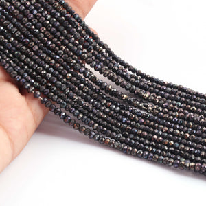 5 Strands Black Spinel Silver Coated Faceted Rondelles, Gemstone Rondelles - 4mm -13 inche BR318 - Tucson Beads