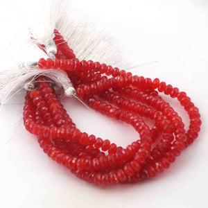 1 Long Strand Red Chalcedony Silver Coated Faceted Rondelles - Red Chalcedony  Roundel Beads 6mm 8 Inches BR553 - Tucson Beads