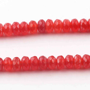 1 Long Strand Red Chalcedony Silver Coated Faceted Rondelles - Red Chalcedony  Roundel Beads 6mm 8 Inches BR553 - Tucson Beads