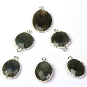 30 Pcs Labradorite 925 Sliver Plated Faceted Assorted Shape Gemstone Bezel  Connector & Pendant  - 21mmx18mm PC497 - Tucson Beads