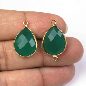 12 Pcs Green Onyx 24k Gold Plated Faceted Pear Shape Pendant & Connector -23mmx13mm-20mmx11mm PC469 - Tucson Beads