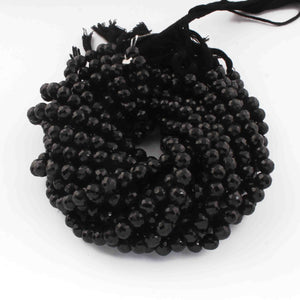 1 Long Strand Black Onyx Faceted Round Ball-Roundels Beads 7mm- 11  Inches  BR0696 - Tucson Beads