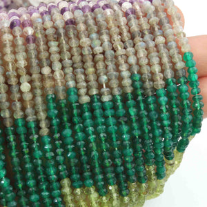5 Strands Mix stone Faceted Rondelles Beads -Multi Stone Roundle Beads 3mm 13.5 Inches RB323 - Tucson Beads