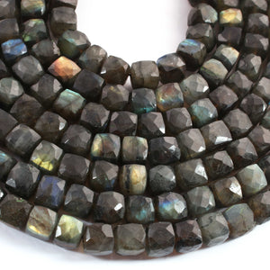 1 Strand Labradorite  Faceted Cube Briolettes - Box Shape Beads 8mm-9mm -10 Inches BR02599 - Tucson Beads