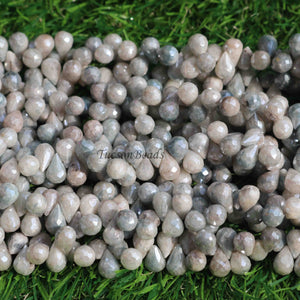 1 Strand Moonstone Silver Coated Tear Shape Faceted Briolettes - Tear Shape Beads - 10mmx7mm - 8  Inches BR0365 - Tucson Beads