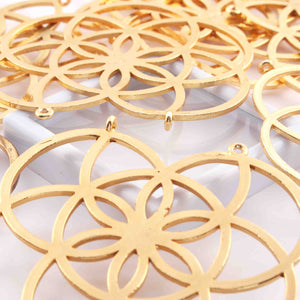 5 Pcs 24k Gold Plated Copper Round  Double Bill Pendant, Round Flower Pendant, Jewelry Making Tools, 61mmx64mm, GPC1452 - Tucson Beads
