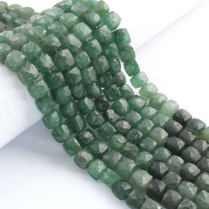 1  Strand Green Strawberry Faceted  Briolettes - Cube Shape  Briolettes - 8mm-9mm - 10.5 Inches BR02619 - Tucson Beads