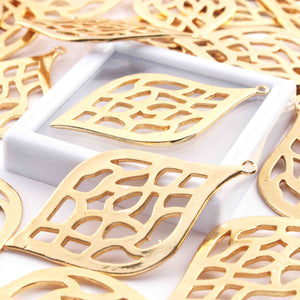 5 Pcs 24k Gold Plated Leaf Copper Charm Pandent, Designer Leaf  Charm, Jewelry Making Tools, 51mmx28mm GPC1459 - Tucson Beads