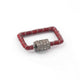 1 Pc Pave Diamond  Rectangle Red Enemel Carabiner- 925 Sterling Silver- Diamond Lock with Screw On Mechanism 21mmx14mm CB038 - Tucson Beads