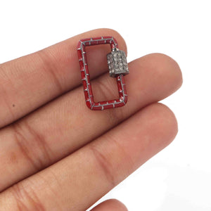 1 Pc Pave Diamond  Rectangle Red Enemel Carabiner- 925 Sterling Silver- Diamond Lock with Screw On Mechanism 21mmx14mm CB038 - Tucson Beads