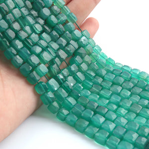 1  Strand Green Onyx Faceted  Briolettes - Cube Shape  Briolettes - 5mmx6mm -7mmx7mm 8 Inches BR02614 - Tucson Beads