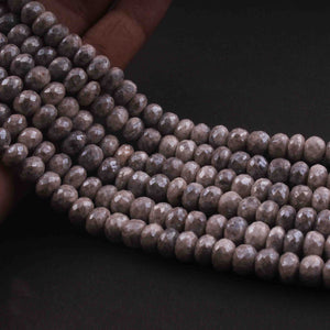 1 Strand Gray Moonstone Silver Coated  Faceted Rondelles  - Gemstone Rondelles  7mm  15.5 Inches BR0672 - Tucson Beads