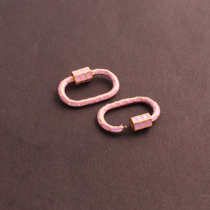 1 Pc Pink Color Designer Enamel Brass Carabiner -  Enamel Lock 30mmx19mm  CB076 - Tucson Beads