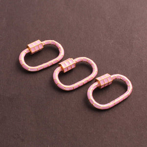 1 Pc Pink Color Designer Enamel Brass Carabiner -  Enamel Lock 30mmx19mm  CB076 - Tucson Beads