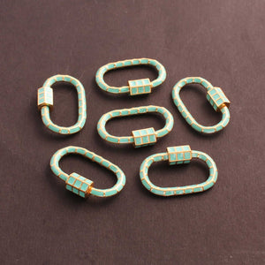 1 Pc Green Color Designer Enamel Brass Carabiner -Bakelite Lock 30mmx19mm  CB078 - Tucson Beads