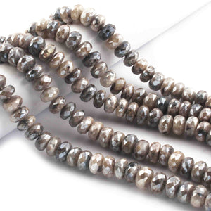 1  Long Strand Gray Moonstone Silver Coated Faceted Rondelles -Round Shape Roundels 10mm 15 Inches BR0668 - Tucson Beads