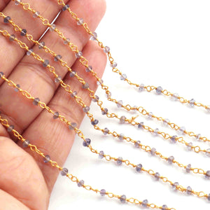 1 Feet Iolite Rosary Style 925 Sterling Vermeil Beaded Chain- 2mm- Iolite Vermeil wire Chain SRC019 - Tucson Beads