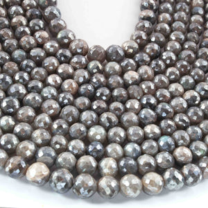 1 Long Strand Shaded Gray Moonstone Silver Coated Faceted Round Ball - Round Ball Beads 8mm-10mm 13 Inches BR01859 - Tucson Beads