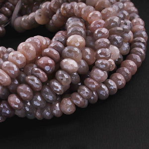 1  Long Strand Peach Moonstone Silver Coated Faceted Rondelles -Round Shape Roundels 8mmx9mm 14 Inches BR0660 - Tucson Beads