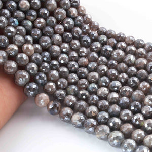 1 Long Strand Shaded Gray Moonstone Silver Coated Faceted Round Ball - Round Ball Beads 8mm-10mm 13 Inches BR01859 - Tucson Beads
