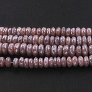 1 Long Strand Peach Moonstone Silver Coated Faceted Rondelles -Round Shape Roundels 9mm-11mm 14 Inches BR0678 - Tucson Beads