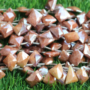 1 Strand Peach Moonstone Silver Coated  Faceted Briolettes -Moonstone Fancy Shape Briolettes - 16mmx12mm-21mmx17mm - 8 inch BR0319 - Tucson Beads