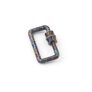 1 Pc Pave Diamond Rectangle Shape Multi Color Enamel Carabiner- 925 Sterling Silver- Diamond Lock with Screw On Mechanism 21mmx14mm CB031 - Tucson Beads