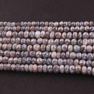 1  Long Strand Gray Moonstone Silver Coated Faceted Rondelles -Round Shape Roundels 6mmx8mm 14.5 Inches BR0659 - Tucson Beads