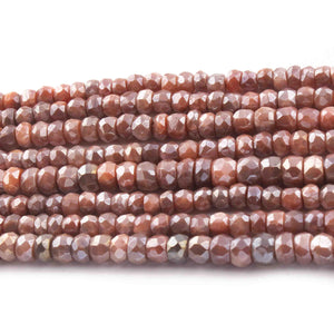 1 Long Strand Peach Moonstone Silver Coated Faceted Rondelles -Round Shape Roundels 6mm-7mm 13.5 Inches BR0680 - Tucson Beads