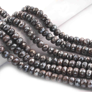 1 Strand Gray Moonstone Silver Coated  Faceted Rondelles  - Gemstone Rondelles  8mm-9mm  14 Inches BR0682 - Tucson Beads