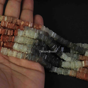 1 Long  Strand Multi Moonstone Heshi Smooth Briolettes  -Square Shape  Briolettes  5mm- 16 Inches BR2216 - Tucson Beads