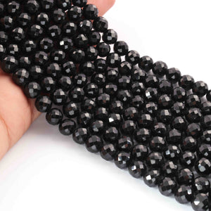 1 Long Strand Black Onyx Faceted  Ball Beads - Gemstone Beads  - Black Onyx Beads 8mm 8 Inches BR01848 - Tucson Beads